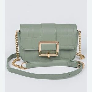 NWT Hello 3am faux leather crossbody bag. Sage Green gold